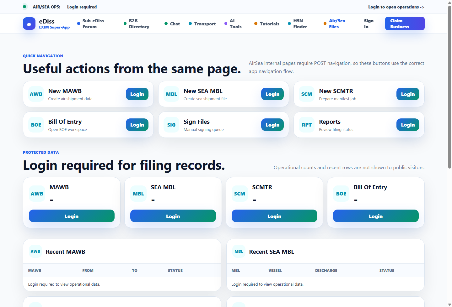 Air/Sea files dashboard