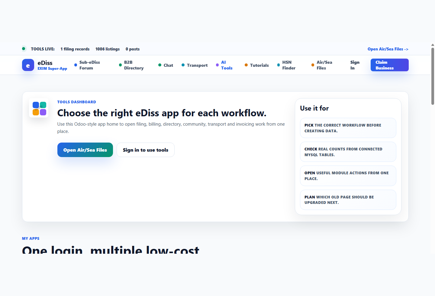 Tools dashboard